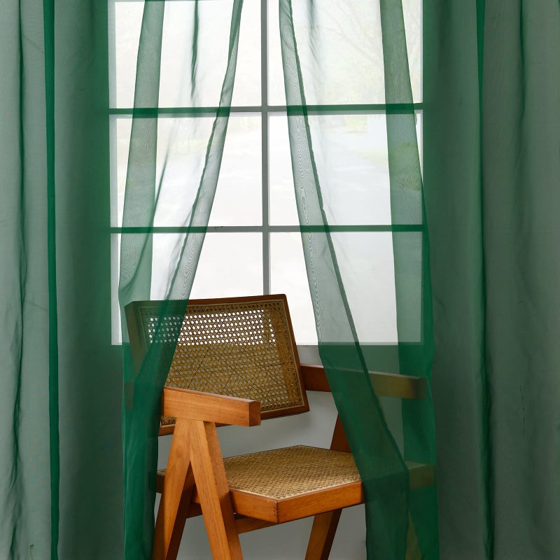 youleyar Solid Sheer Rod Pocket Curtain Voile Draperies 2 Panels White Beige Black Grey Coffee 52 Inch Width 63 Inch Long 1 Pair for Kitchen Bedroom Children Living Room Yard (Foliage Green,52Wx63L) - Image 2
